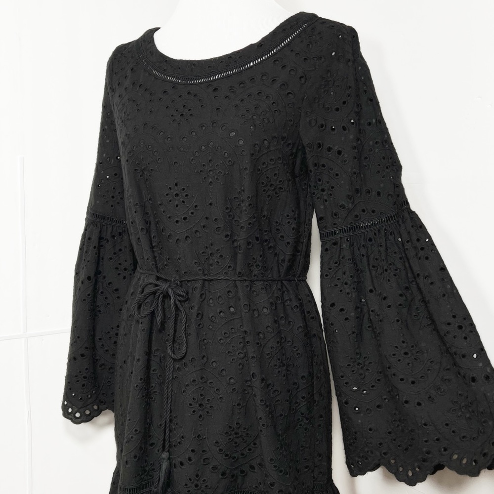 NWT Cupcakes and Cashmere Black Eyelet Lace Ruffle Tie Waist Mini Dress Small - Picture 5 of 14